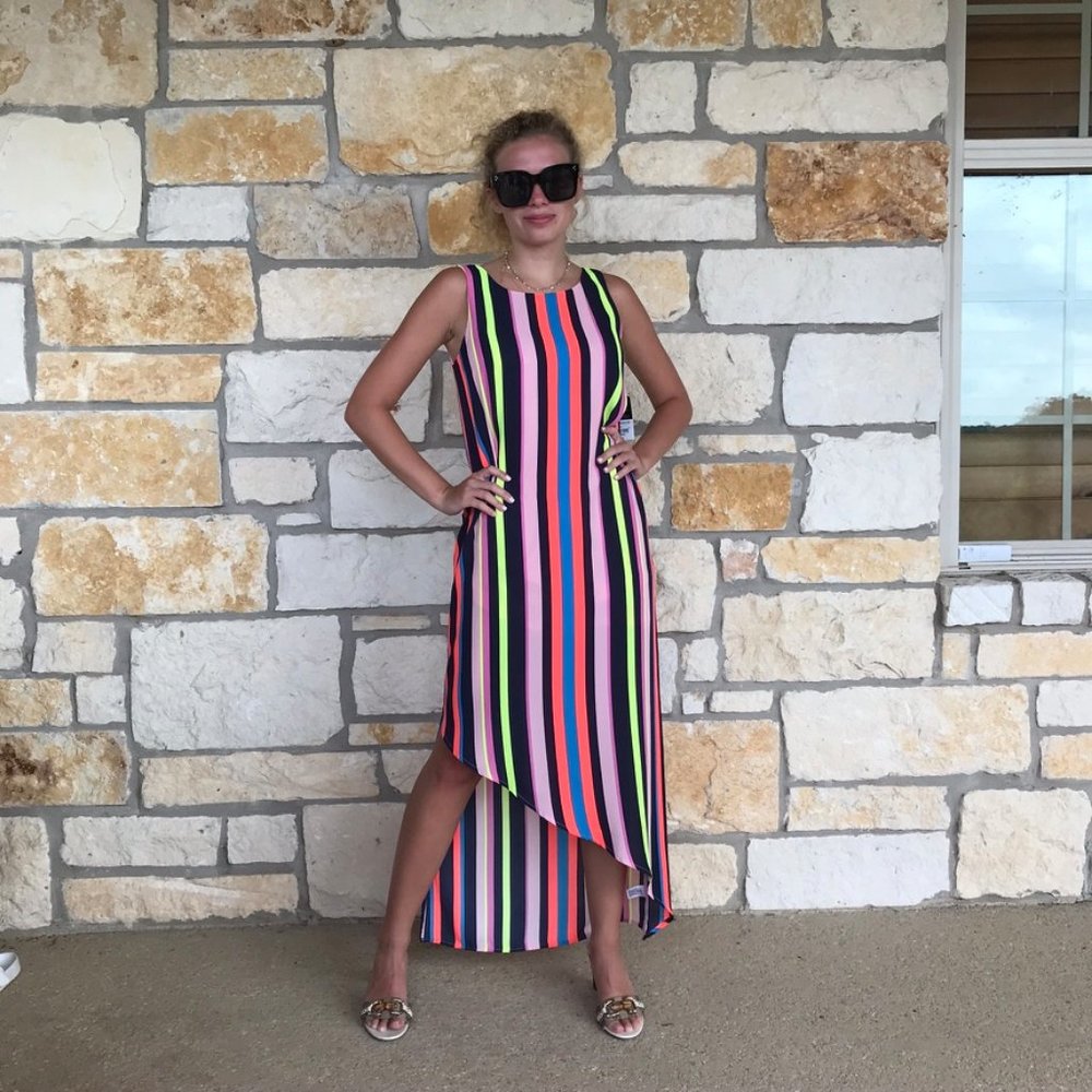 New Project Runway Neon Asymmetrical Maxi Dress - Picture 3 of 12